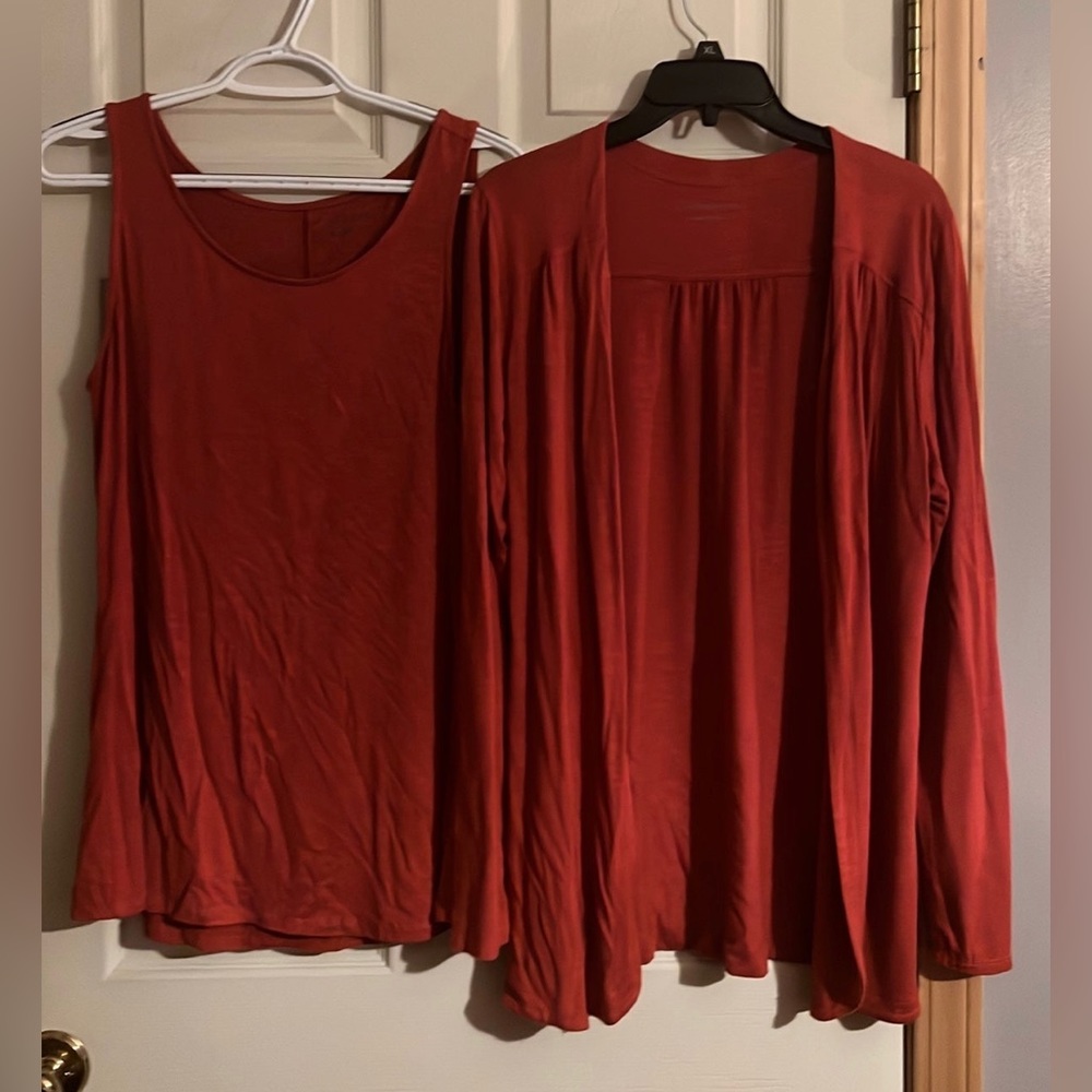 Coldwater Creek long sleeve open cardigan and tank, size small, orange rust